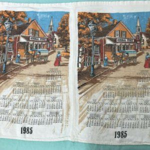 Vtg TWO Autumn General Store 1985 Calendar Kitchen Tea Towel Dish Cloth